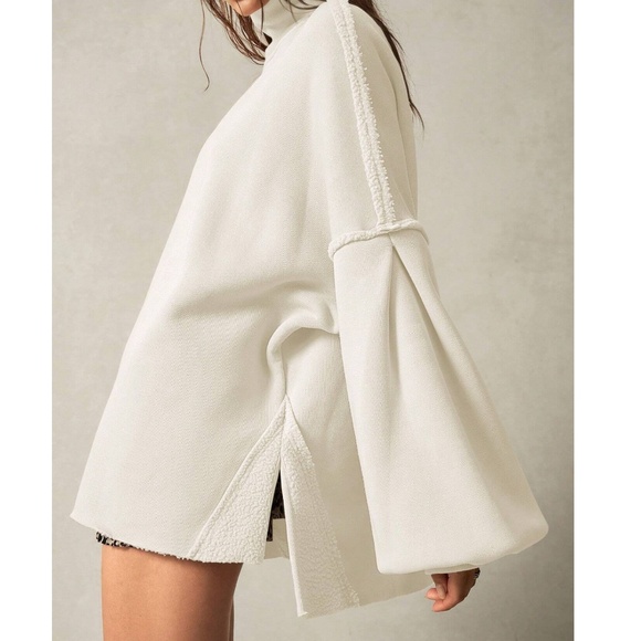 Cozy Reverse Stitch Oversized High Neck Sweatshirt Top - Picture 11 of 14